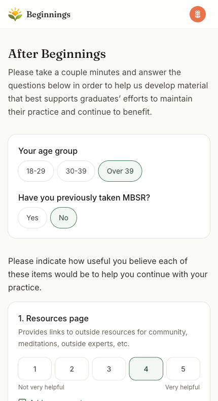 The same survey as a page on a phone