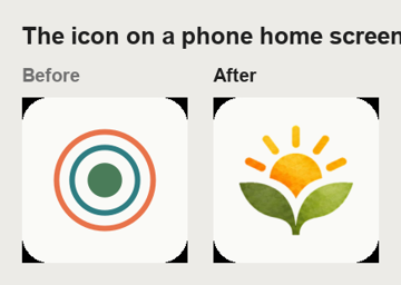 Phone home-screen icon, before and after