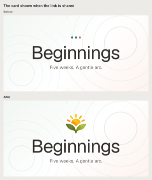 Shared link card, before and after